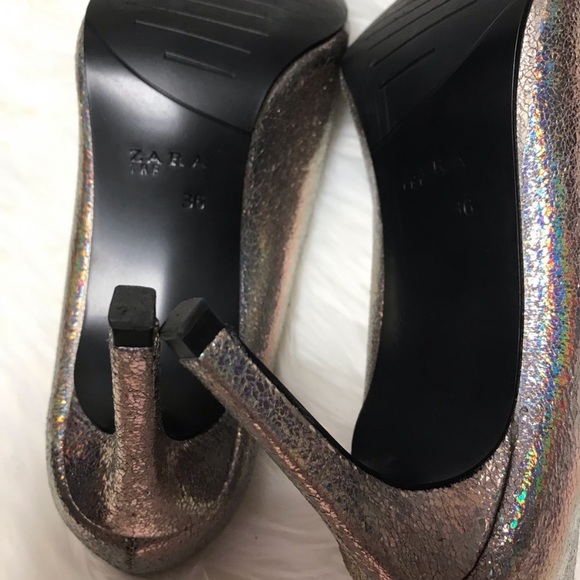 Zara Rainbow Metallic Pointy Toe Pumps 36 - Picture 6 of 8